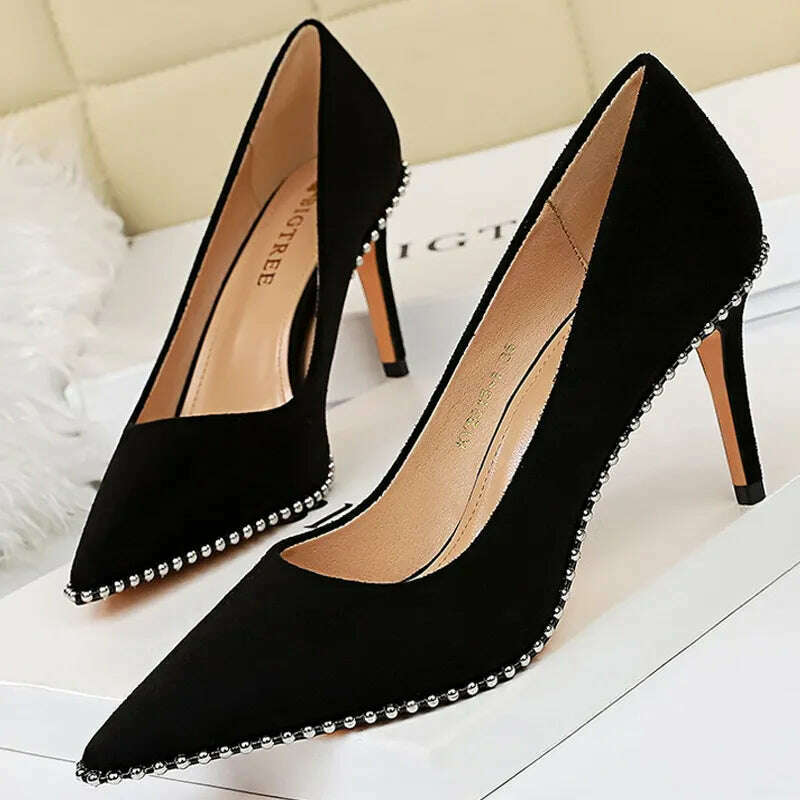 BIGTREE Shoes Rivet Woman Pumps 2023 New High Heels Stiletto Pu Leather Women Heels Sexy Party Shoes Female Heel Plus Size 43 - KIMLUD