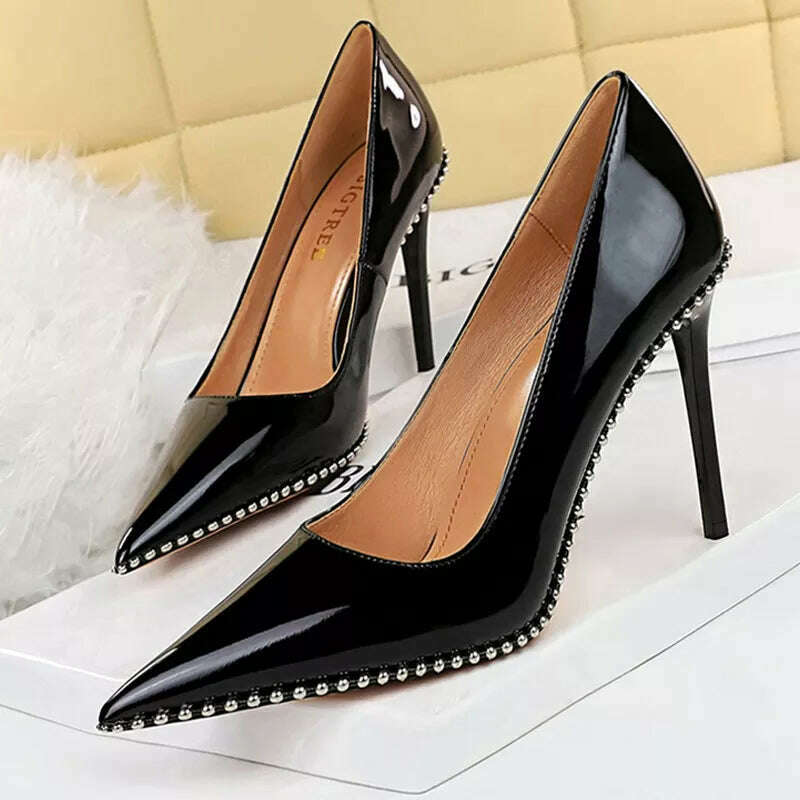 BIGTREE Shoes Rivet Woman Pumps 2023 New High Heels Stiletto Pu Leather Women Heels Sexy Party Shoes Female Heel Plus Size 43 - KIMLUD