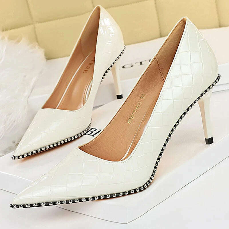 BIGTREE Shoes Rivet Woman Pumps 2023 New High Heels Stiletto Pu Leather Women Heels Sexy Party Shoes Female Heel Plus Size 43 - KIMLUD