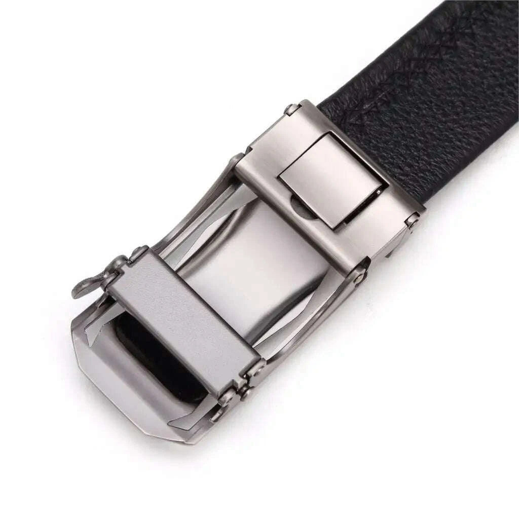 BISON DENIM Brand Men's Belt Genuine Leather Male Belts Male Automatic Buckle Casual Business Men Belt Strap 3.4 Width N71283 - KIMLUD