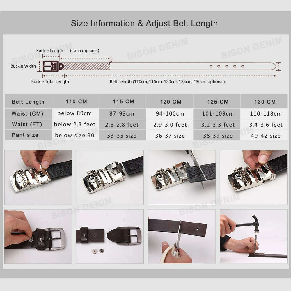 KIMLUD, BISON DENIM Brand Men's Belt Genuine Leather Male Belts Male Automatic Buckle Casual  Business Men Belt Strap 3.4 Width N71283, KIMLUD Womens Clothes