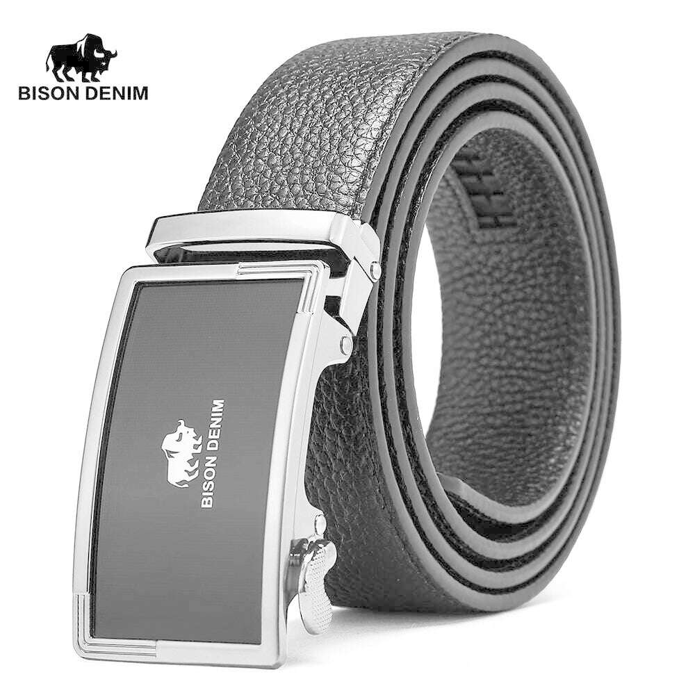 BISON DENIM Genuine Leather Belts For Men Luxury Brand Cowskin Belt Male Casual Automatic Jeans Belt Strap Gift For Man N71347 - KIMLUD