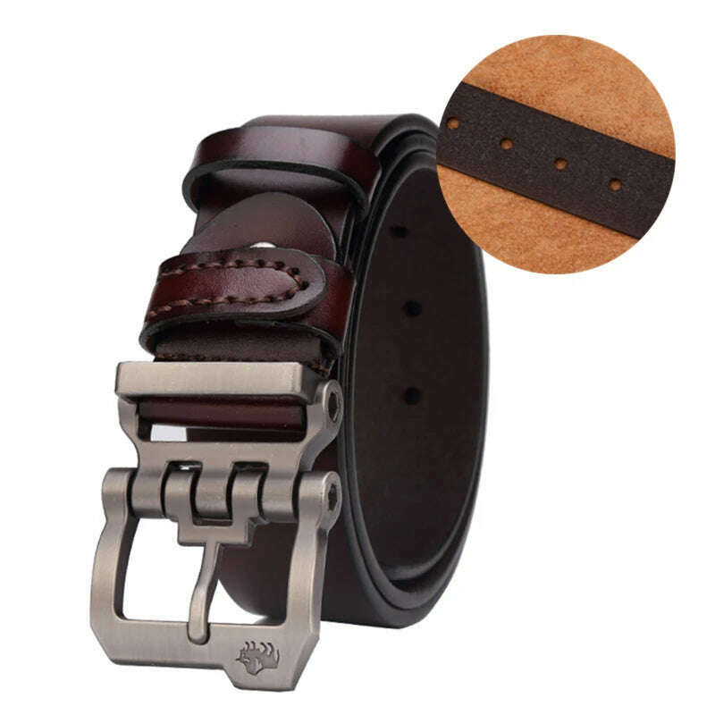 KIMLUD, BISON DENIM Men Belt For Men Cowskin Genuine Leather Personality Men belt Buckle Quality Male Brown Strap Vintage Jeans N71223, N71223-2C / 125cm, KIMLUD APPAREL - Womens Clothes
