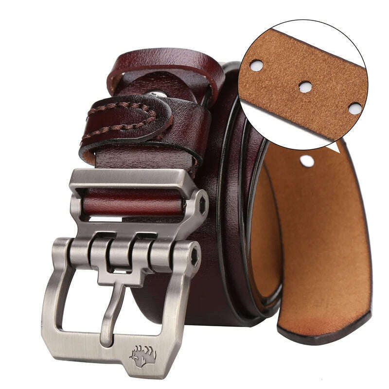 KIMLUD, BISON DENIM Men Belt For Men Cowskin Genuine Leather Personality Men belt Buckle Quality Male Brown Strap Vintage Jeans N71223, N71223-2CM / 125cm, KIMLUD APPAREL - Womens Clothes