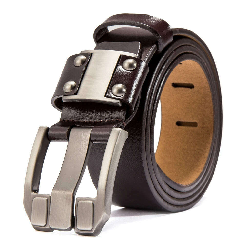 BISON DENIM Men's Jeans Belts Pin Buckle Cowhide Genuine Leather Belts Vintage Brand Waistband Strap Belt For Men Male N71350 - KIMLUD
