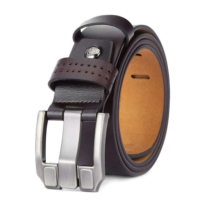 KIMLUD, BISONDENIM Men Belt Male High Quality Leather Belt Men Male Genuine Leather Strap Luxury Pin Buckle Fancy Vintage Jeans N71018, N71018-1CM / 120cm, KIMLUD Womens Clothes