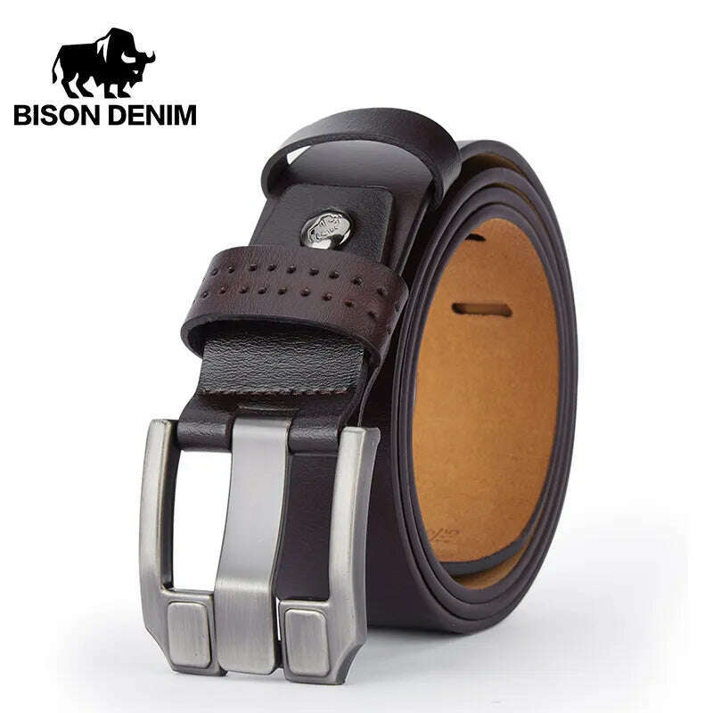 BISONDENIM Men Belt Male High Quality Leather Belt Men Male Genuine Leather Strap Luxury Pin Buckle Fancy Vintage Jeans N71018 - KIMLUD