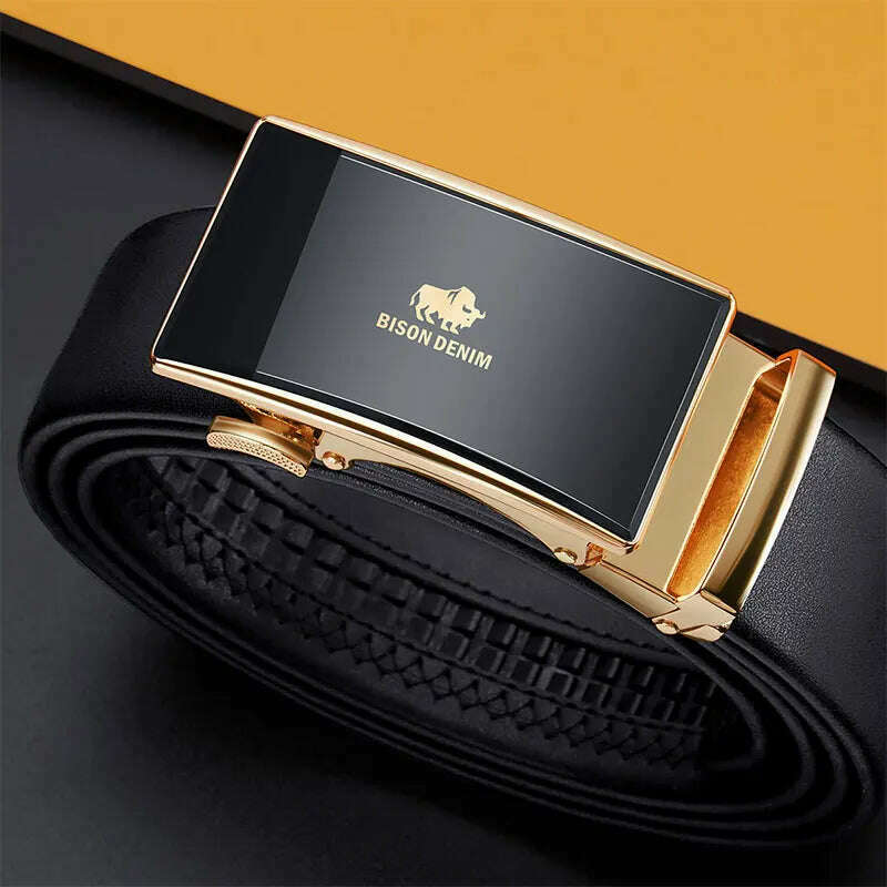 KIMLUD, BISONDENIM New Male Automatic Buckle Belts For Men Authentic Girdle Trend Men's Belts Ceinture Fashion Designer Women Jean Belt, KIMLUD Womens Clothes