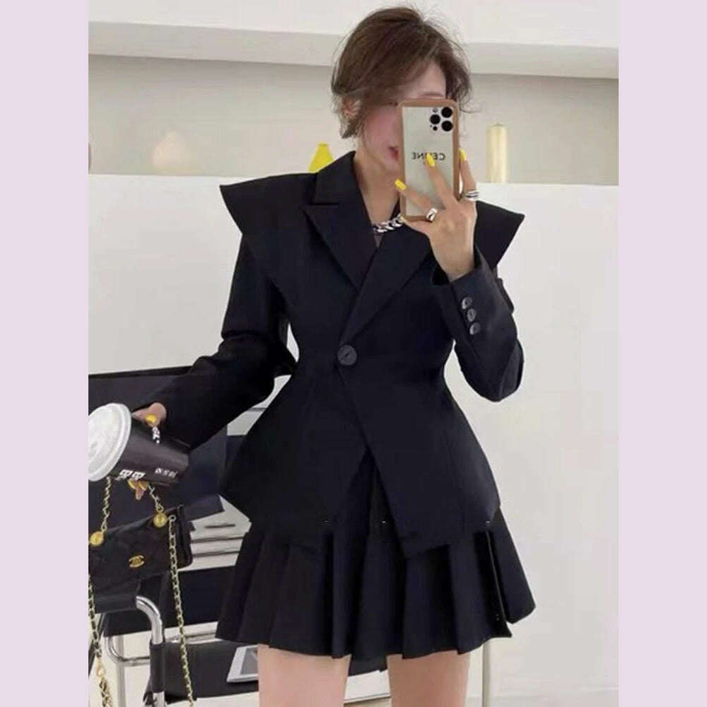 KIMLUD, BJTZ Fashion Office Lady Designer Short Blazer Women's Clothing Coat 2024 Spring Autumn New Fashion Pleated Skirt 2 Piece Female, L / Black, KIMLUD APPAREL - Womens Clothes