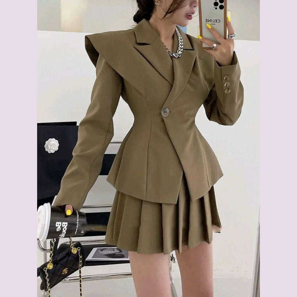 KIMLUD, BJTZ Fashion Office Lady Designer Short Blazer Women's Clothing Coat 2024 Spring Autumn New Fashion Pleated Skirt 2 Piece Female, KIMLUD Womens Clothes