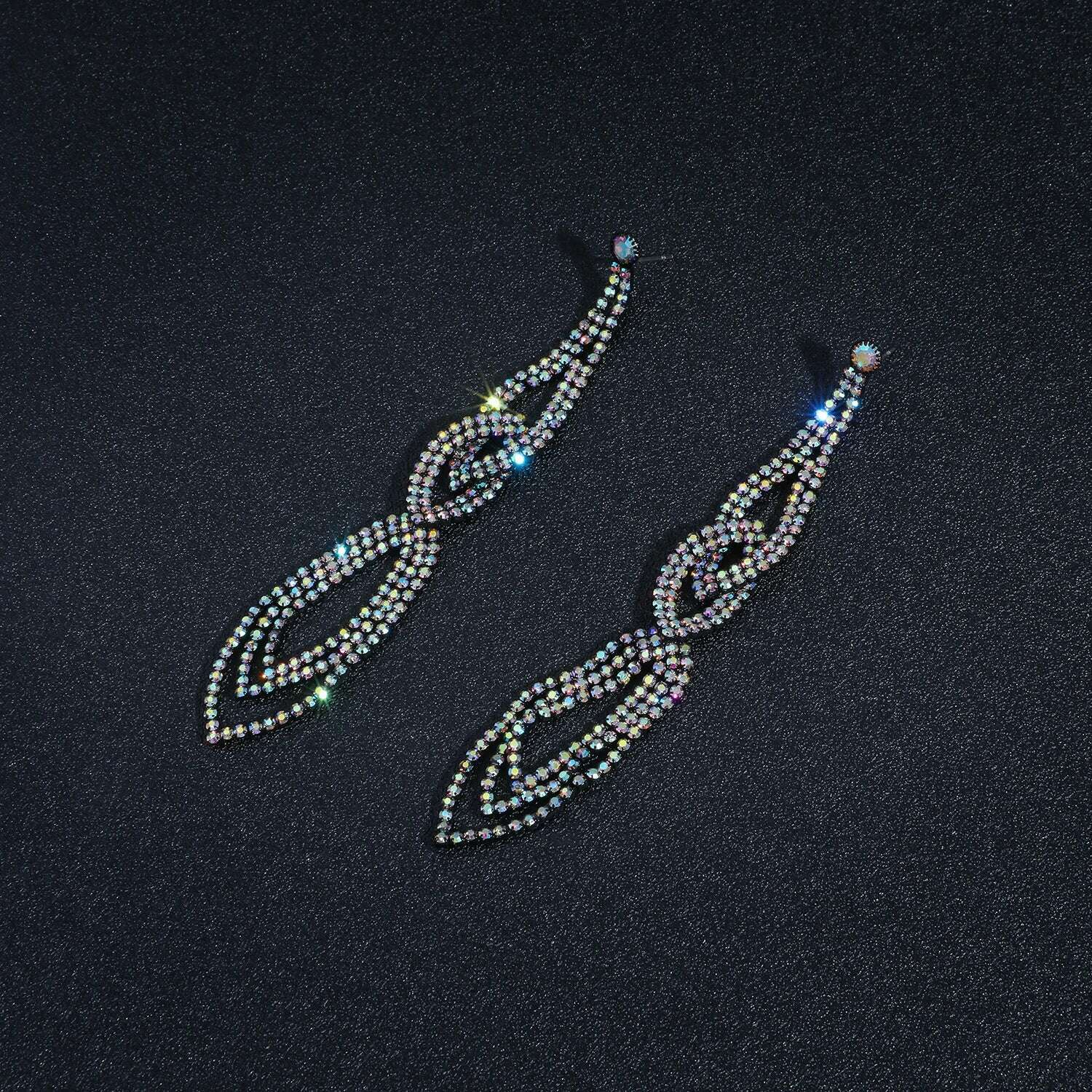 KIMLUD, Black Blue Gradient Earrings Long Tassel Earrings For Women Fashion Rhinestone Sparkling Earrings Jewelry, KIMLUD Womens Clothes