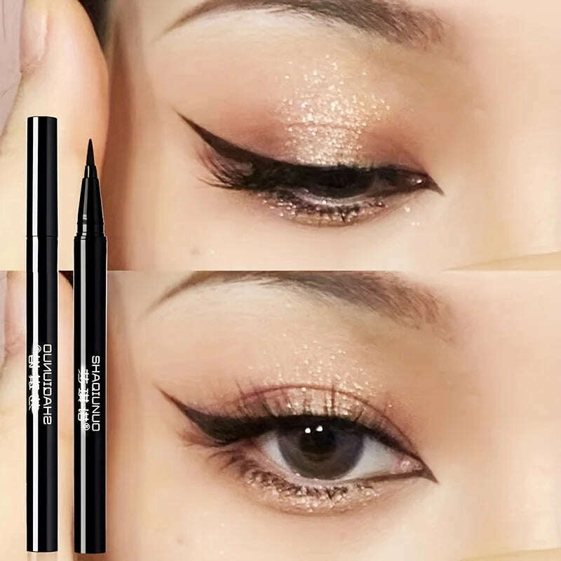 KIMLUD, Black eyeliner with thin tip, non-smudged liquid eyeliner, long-lasting makeup and color that does not fade easily for beginners, KIMLUD Womens Clothes