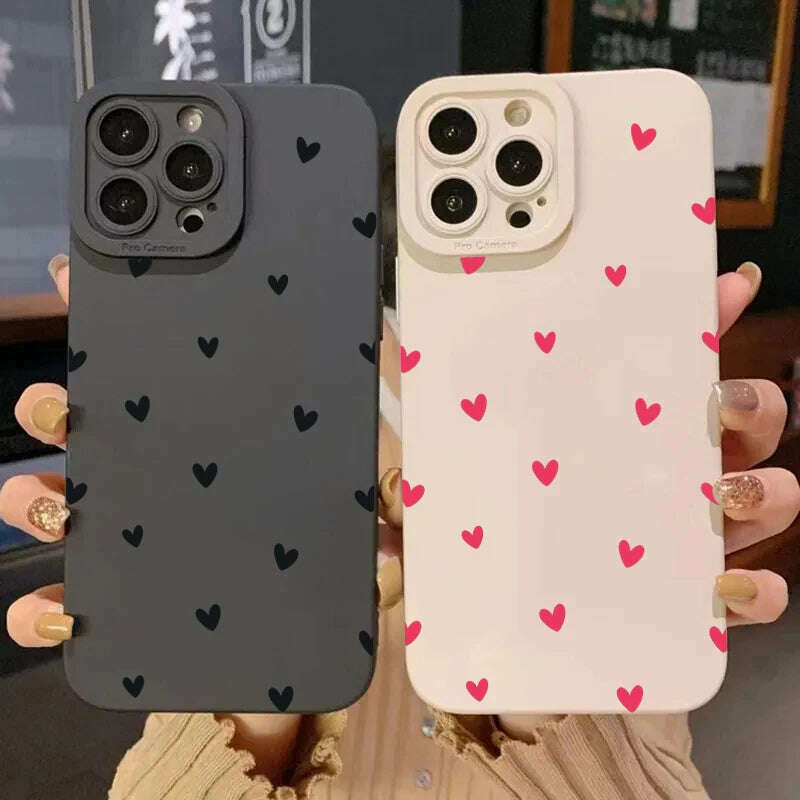 KIMLUD, Black Love Heart Phone Case For iPhone 16 14 15 13 12 11 Pro Max X XR XS 7 8 15 16 Plus SE 2020 Shockproof Silicone Soft Cover, KIMLUD Womens Clothes