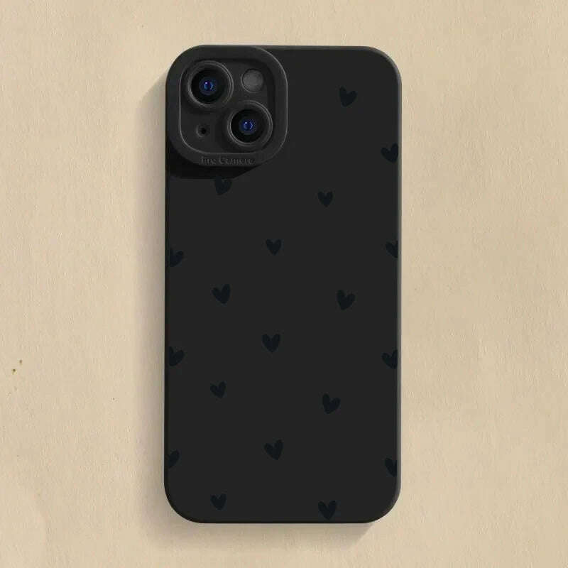 Black Love Heart Phone Case For iPhone 16 14 15 13 12 11 Pro Max X XR XS 7 8 15 16 Plus SE 2020 Shockproof Silicone Soft Cover - KIMLUD