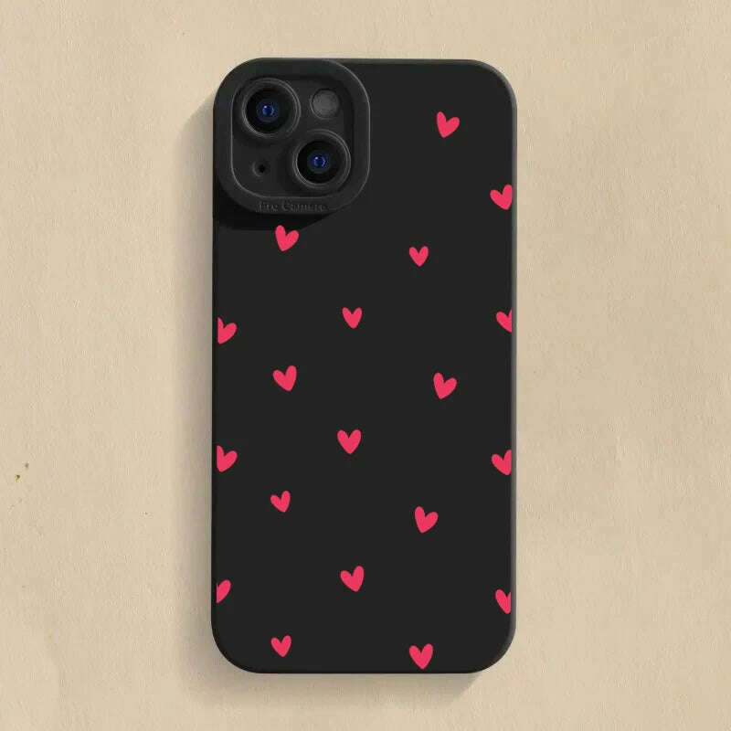 Black Love Heart Phone Case For iPhone 16 14 15 13 12 11 Pro Max X XR XS 7 8 15 16 Plus SE 2020 Shockproof Silicone Soft Cover - KIMLUD