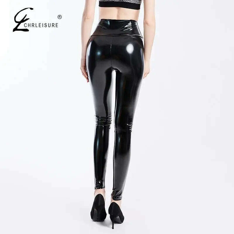 KIMLUD, Black Pu Leather Pants Women High Waist Leather Leggings Trousers Women Thick Stretch Pantalon Mujer, KIMLUD Womens Clothes