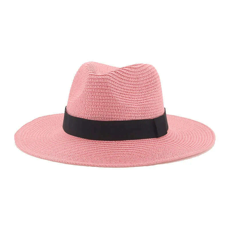 KIMLUD, Black Ribbon Panama Straw Hat Flat Eaves Outdoor Spring and Summer Sunshade Beach Hats for Women, 10, KIMLUD APPAREL - Womens Clothes