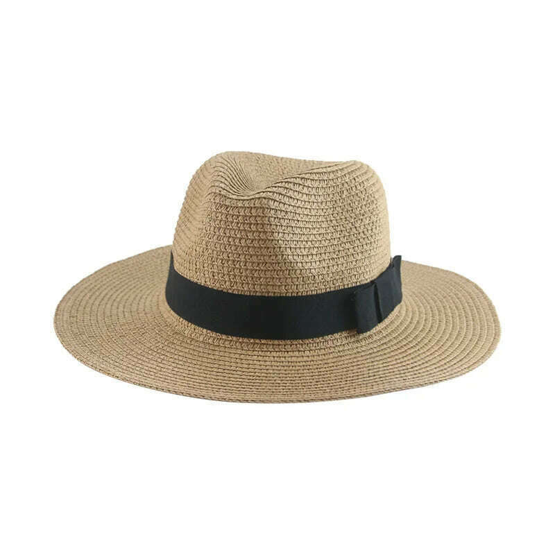 KIMLUD, Black Ribbon Panama Straw Hat Flat Eaves Outdoor Spring and Summer Sunshade Beach Hats for Women, 25 flat bow, KIMLUD APPAREL - Womens Clothes