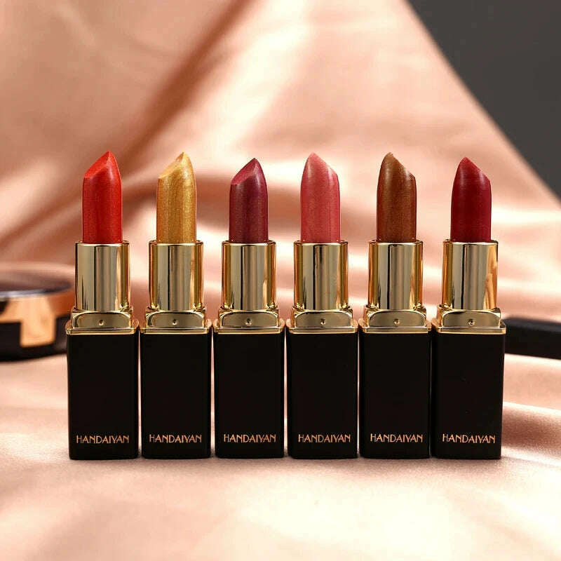 KIMLUD, Black tube gold shiny lipstick, pearl moisturizing lipstick 9 colors available, KIMLUD Womens Clothes