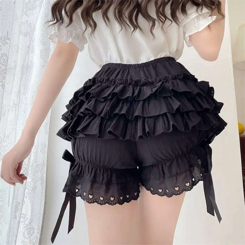 KIMLUD, Black White Ruffle Knickers Women Kawaii Pumpkin Panties Cute Lace Bowknot Lolita Safety Shorts Pants Vintage Victorian Bloomers, KIMLUD Womens Clothes