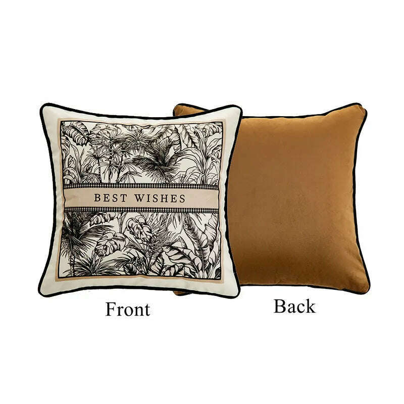 Black White Velvet Floral Square Throw Pillow Cover Retro Cushion Case Modern Zippered Pillowcase for Sofa Couch Bedroom Home - KIMLUD