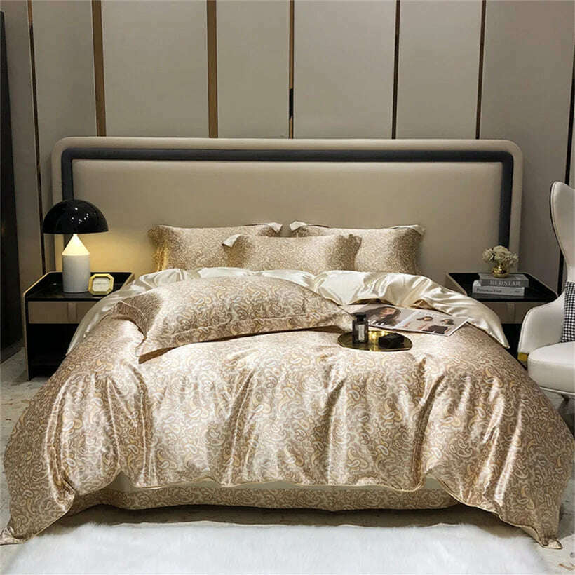 Blend Mulberry Silk 4 Pieces Bedding Set, 1PC Duvet Cover, 1PC Bed Sheet, 2PCS Pillowcases, Luxury Home Textiles Bedclothes - KIMLUD