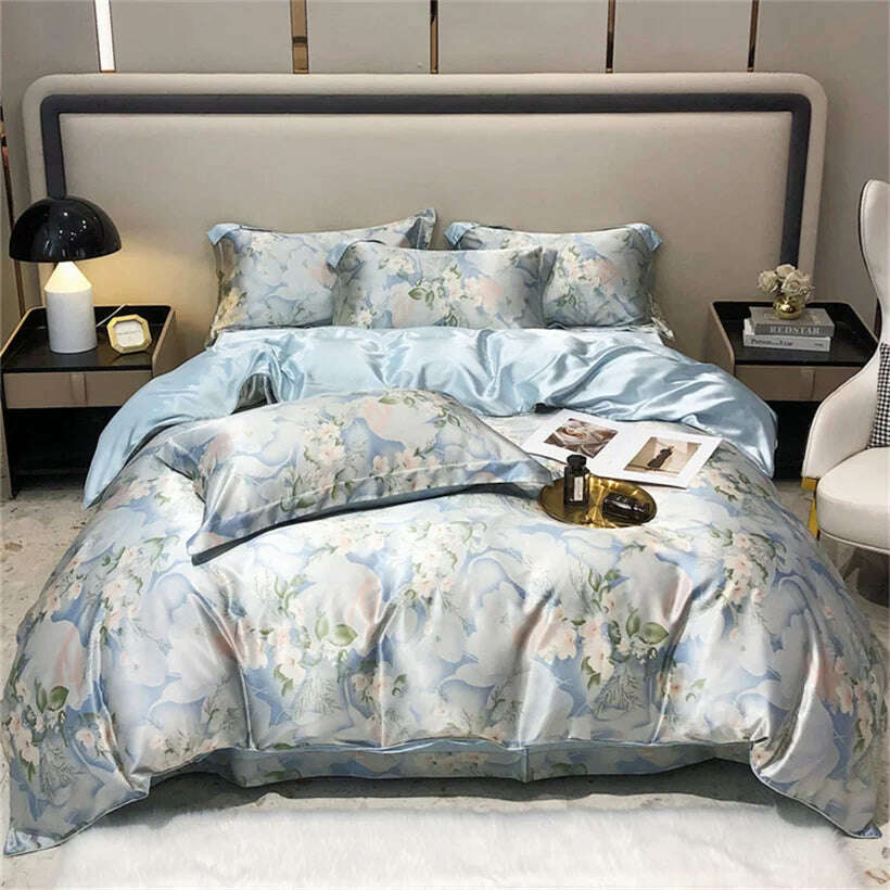 KIMLUD, Blend Mulberry Silk 4 Pieces Bedding Set, 1PC Duvet Cover, 1PC Bed Sheet, 2PCS Pillowcases, Luxury Home Textiles Bedclothes, 3 / 4pcs King 220x240 / Flat Bed Sheet, KIMLUD APPAREL - Womens Clothes