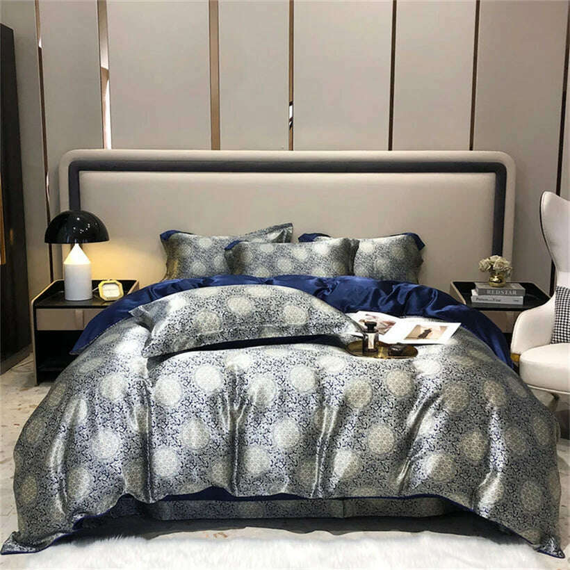 Blend Mulberry Silk 4 Pieces Bedding Set, 1PC Duvet Cover, 1PC Bed Sheet, 2PCS Pillowcases, Luxury Home Textiles Bedclothes - KIMLUD