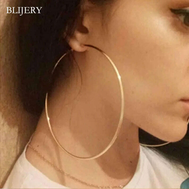 BLIJERY Trendy Large Hoop Earrings Big Smooth Circle Earrings Basketball Brincos Celebrity Brand Loop Earrings for Women Jewelry - KIMLUD