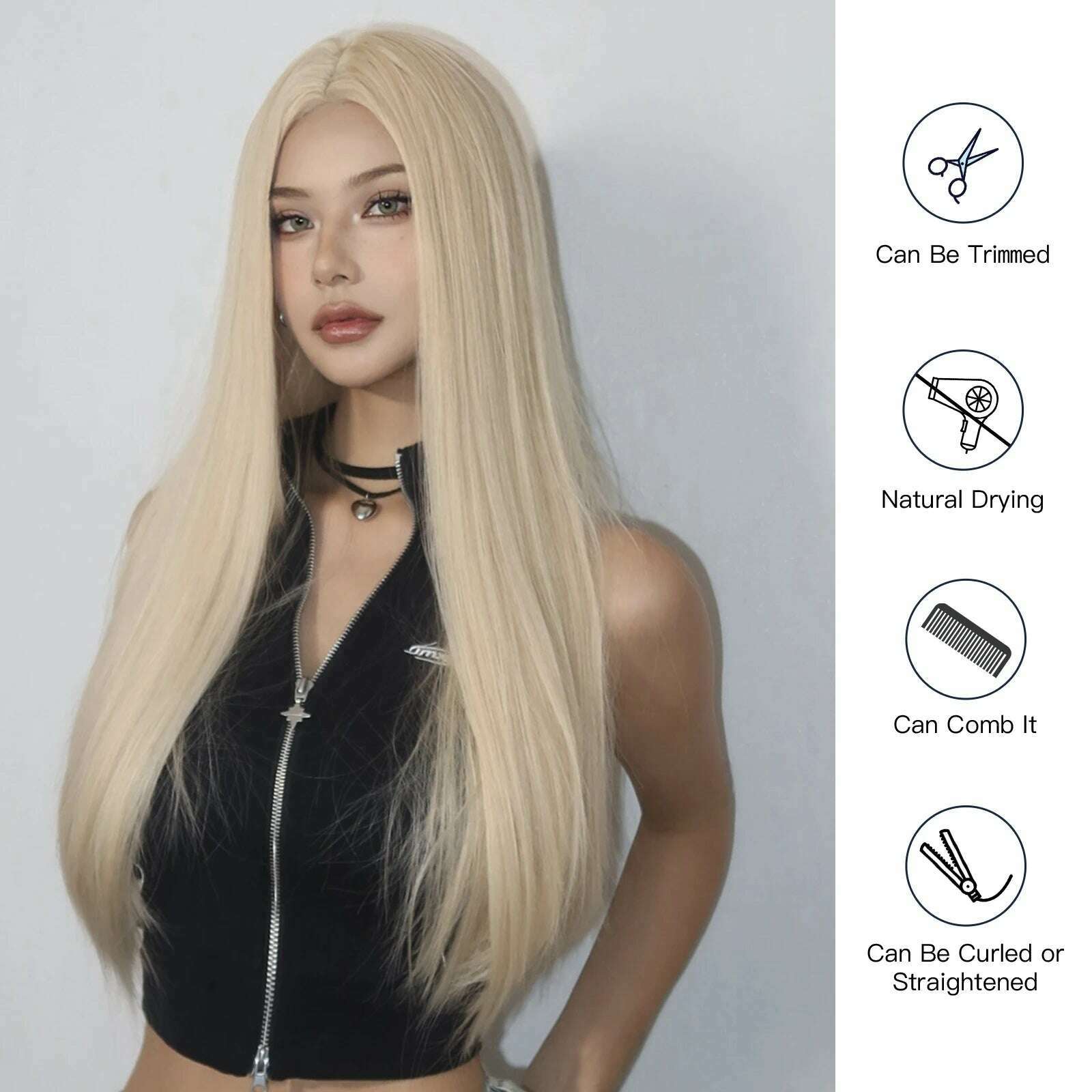 Blonde Golden Synthetic Wigs Long Straight Hair Natural Wig for Women Middle Part Wigs Cosplay Party Heat Resistant Fake Hair - KIMLUD