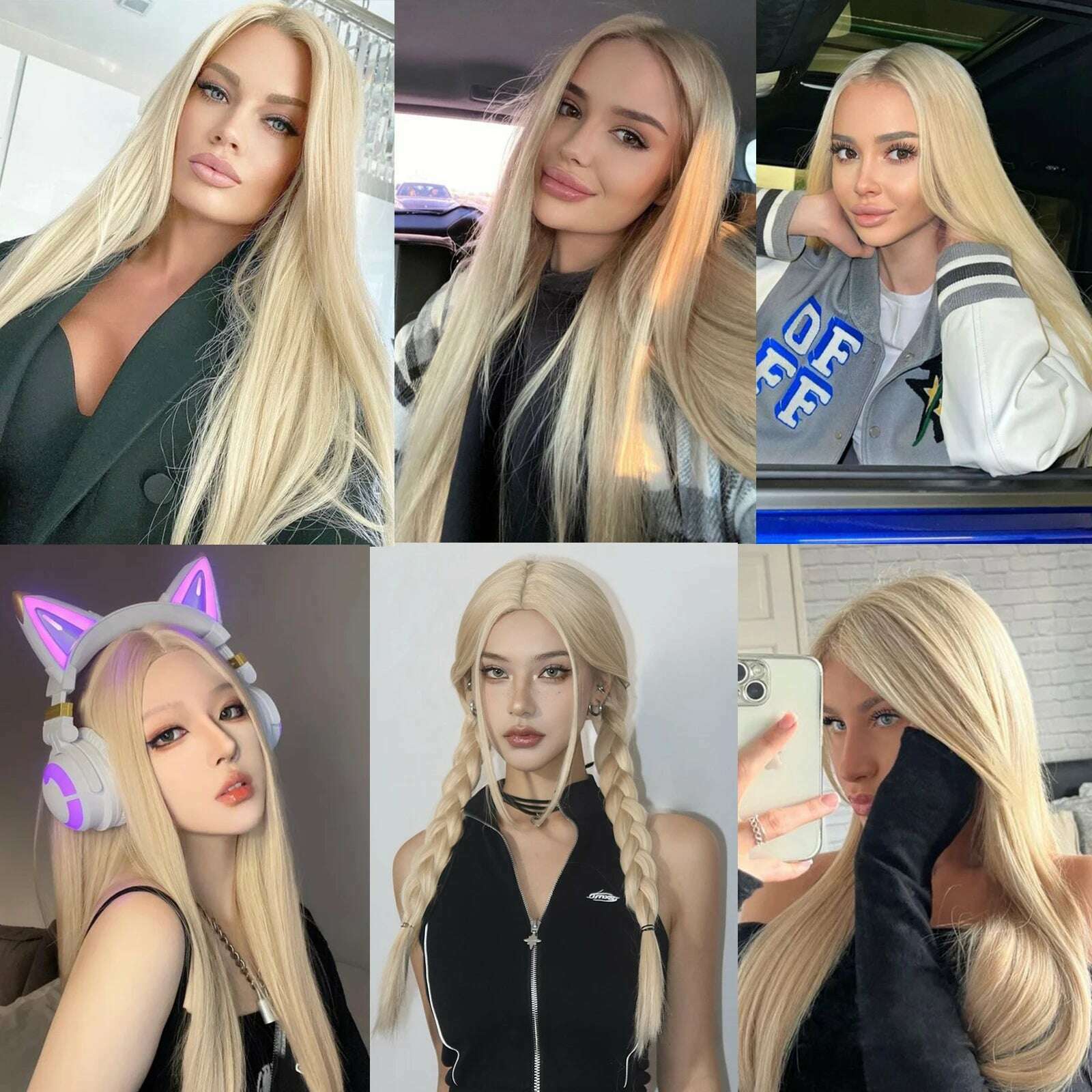 Blonde Golden Synthetic Wigs Long Straight Hair Natural Wig for Women Middle Part Wigs Cosplay Party Heat Resistant Fake Hair - KIMLUD