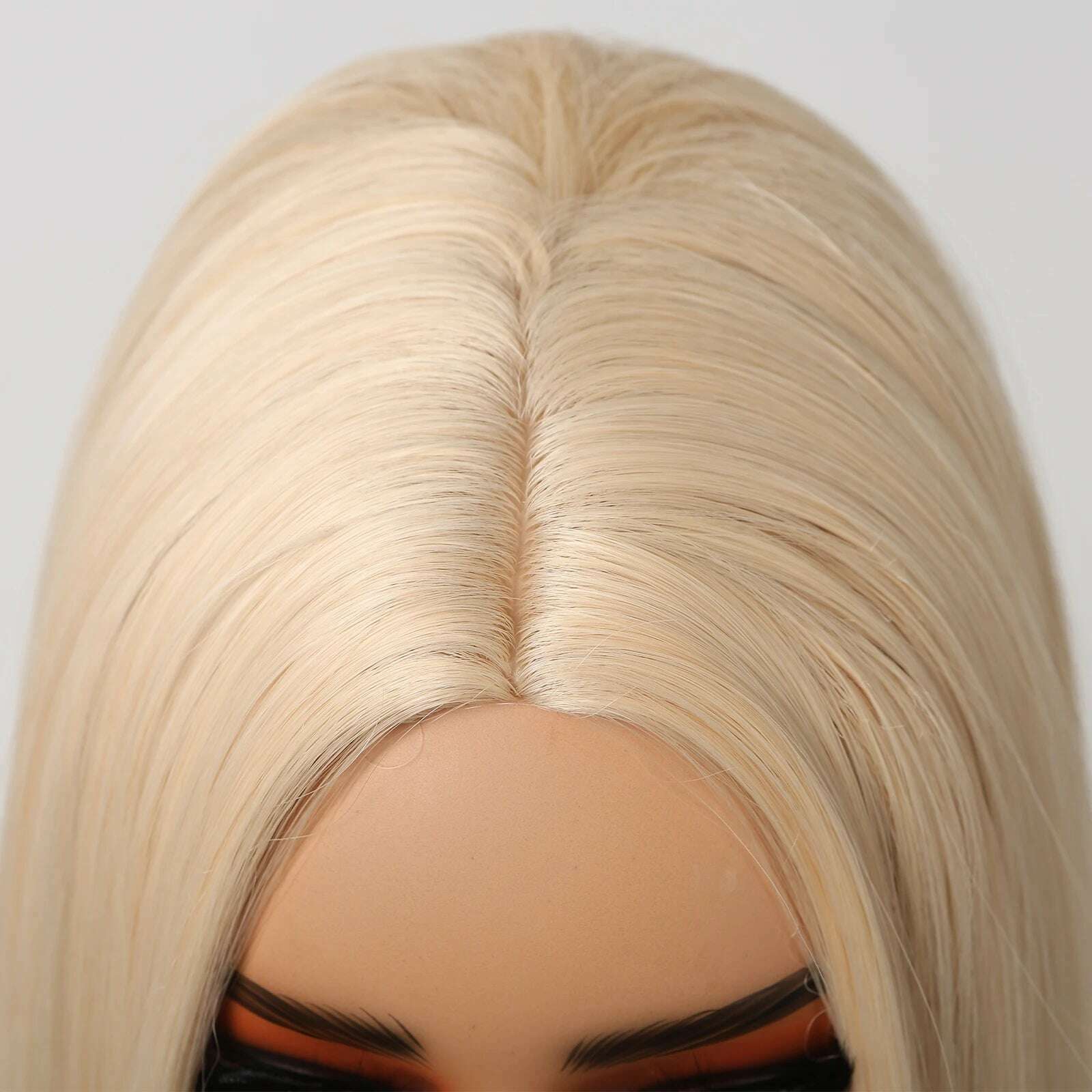 Blonde Golden Synthetic Wigs Long Straight Hair Natural Wig for Women Middle Part Wigs Cosplay Party Heat Resistant Fake Hair - KIMLUD