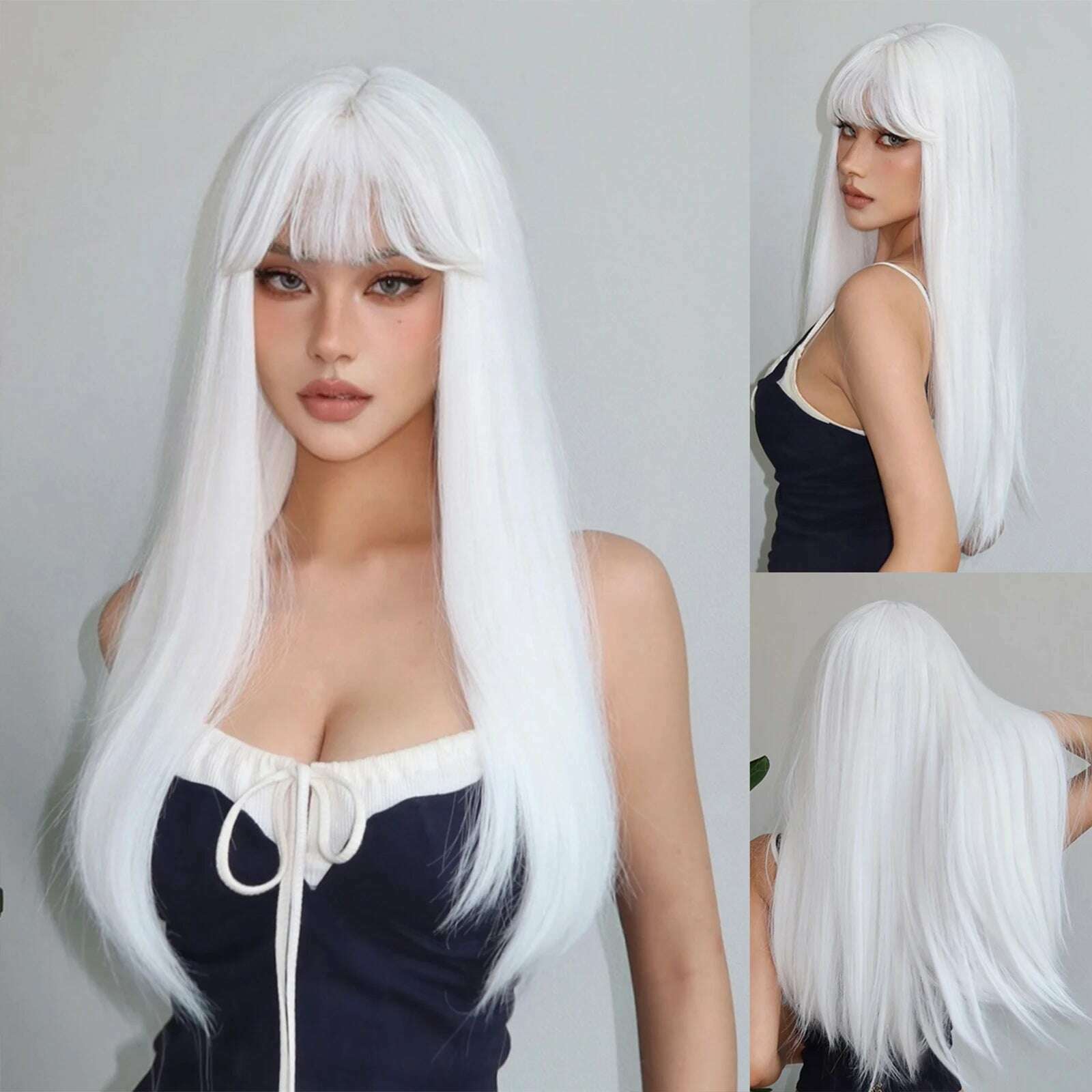 Blonde Golden Synthetic Wigs Long Straight Hair Natural Wig for Women Middle Part Wigs Cosplay Party Heat Resistant Fake Hair - KIMLUD