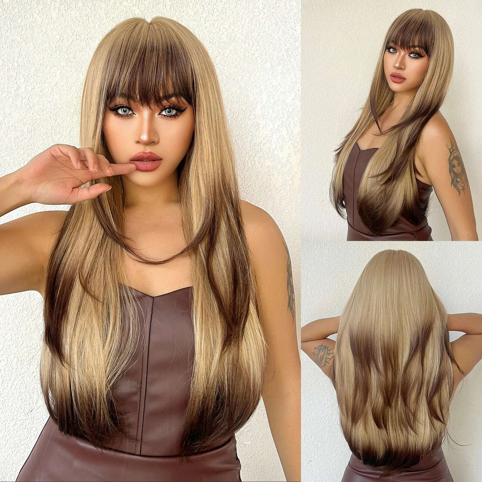 Blonde Golden Synthetic Wigs Long Straight Hair Natural Wig for Women Middle Part Wigs Cosplay Party Heat Resistant Fake Hair - KIMLUD