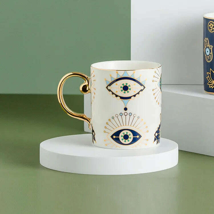 KIMLUD, Blue Eye Coffee Cup Devil's Eye Turkish Ceramic Mug Home Breakfast Milk Novelty Cup Water Cup Afternoon Tea Cup Couples Gifts, E / 300ml, KIMLUD Womens Clothes
