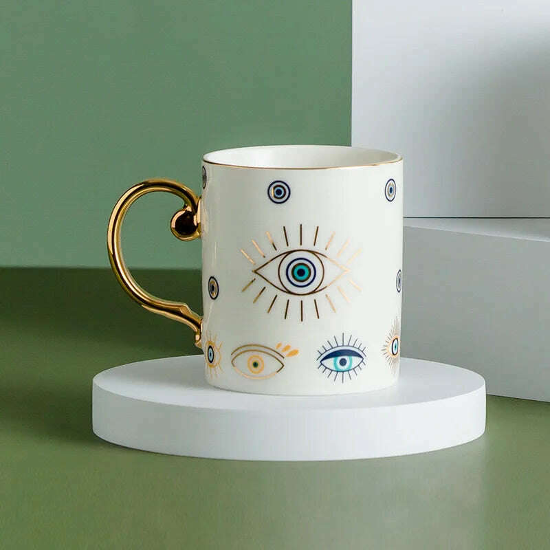 KIMLUD, Blue Eye Coffee Cup Devil's Eye Turkish Ceramic Mug Home Breakfast Milk Novelty Cup Water Cup Afternoon Tea Cup Couples Gifts, C / 300ml, KIMLUD Womens Clothes
