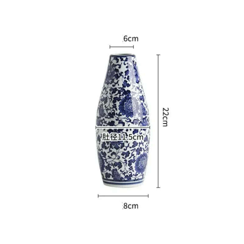 KIMLUD, Blue White Ceramic Vase Chinese Style Small Storage Antique Vases Living Room Desktop Straight Cylinder Flower Vase Decor, F-8x22cm, KIMLUD Womens Clothes