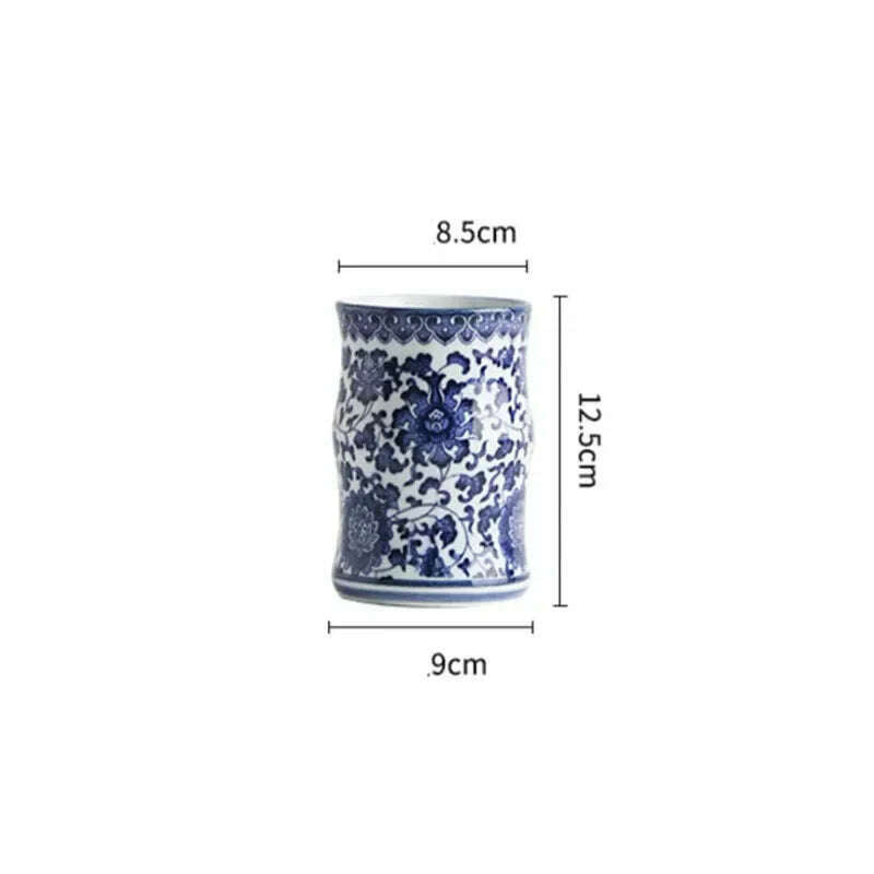 KIMLUD, Blue White Ceramic Vase Chinese Style Small Storage Antique Vases Living Room Desktop Straight Cylinder Flower Vase Decor, C-9x12.5cm, KIMLUD Womens Clothes