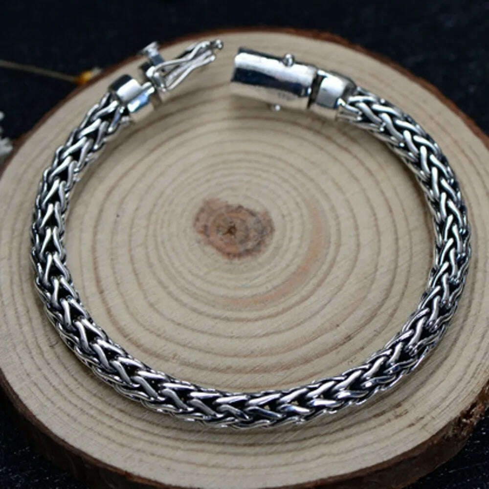 BOCAI New Pure S925 Sterling Silver Vintage Hand-Woven Twist Trendy Couple Personality Man Bracelet - KIMLUD