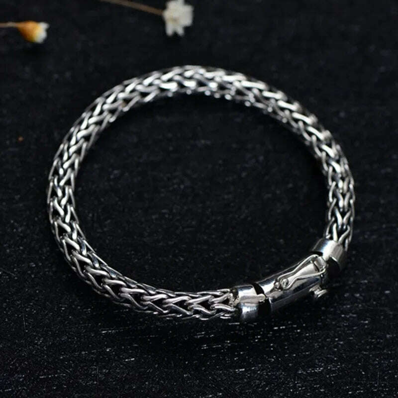 KIMLUD, BOCAI New Pure S925 Sterling Silver Vintage Hand-Woven Twist Trendy Couple Personality Man Bracelet, KIMLUD Womens Clothes