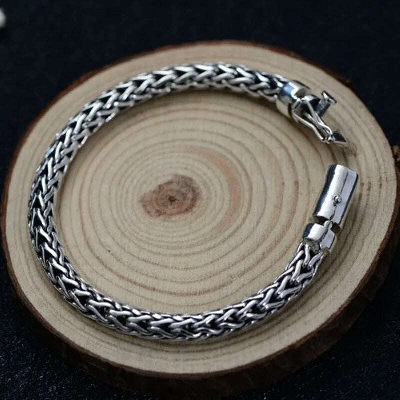 BOCAI New Pure S925 Sterling Silver Vintage Hand-Woven Twist Trendy Couple Personality Man Bracelet - KIMLUD