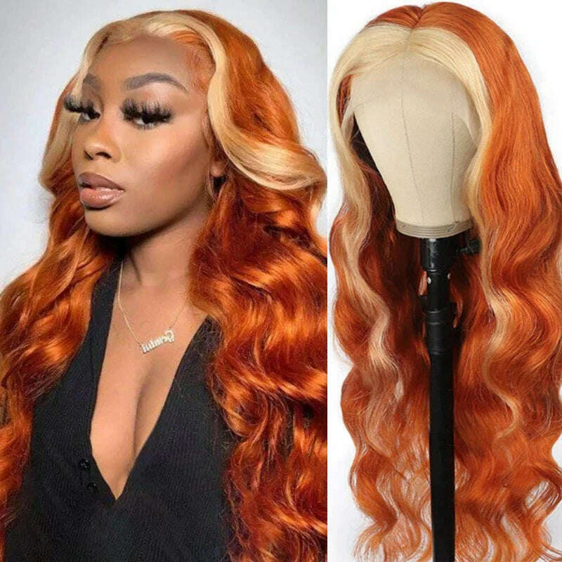 KIMLUD, Body Wave 13x4 Colored Lace Frontal Wig 13x6 Ginger Orange HD Lace Front Human Hair Wigs For Women 30 Inch Hair Pre Plucked, 13x4 hd lace wig / 18inches / 180% | CHINA, KIMLUD Womens Clothes