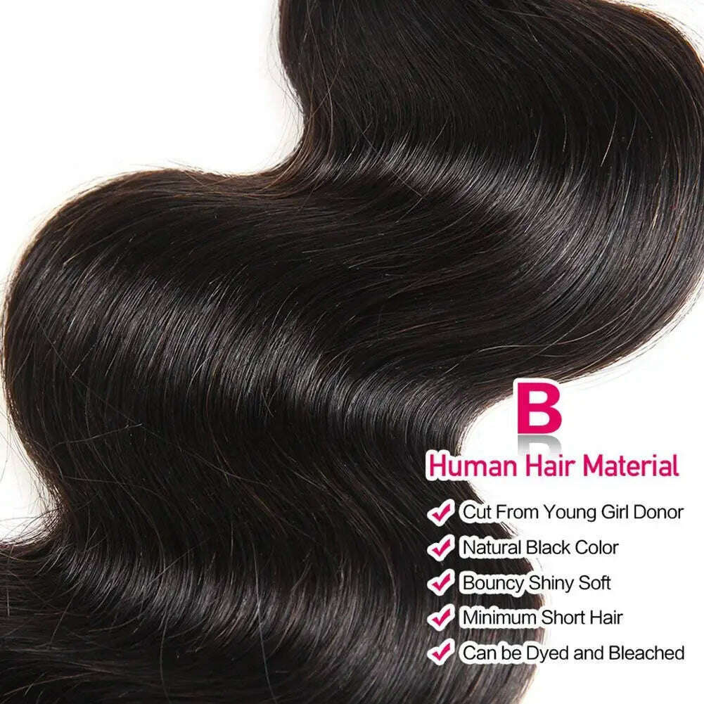 Body Wave Bundles Human Hair Brazilian Virgin Hair Loose Body Wave Extensions Unprocessed Human Hair Wavy Bundles Natural Black - KIMLUD