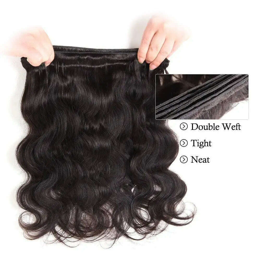 Body Wave Bundles Human Hair Brazilian Virgin Hair Loose Body Wave Extensions Unprocessed Human Hair Wavy Bundles Natural Black - KIMLUD