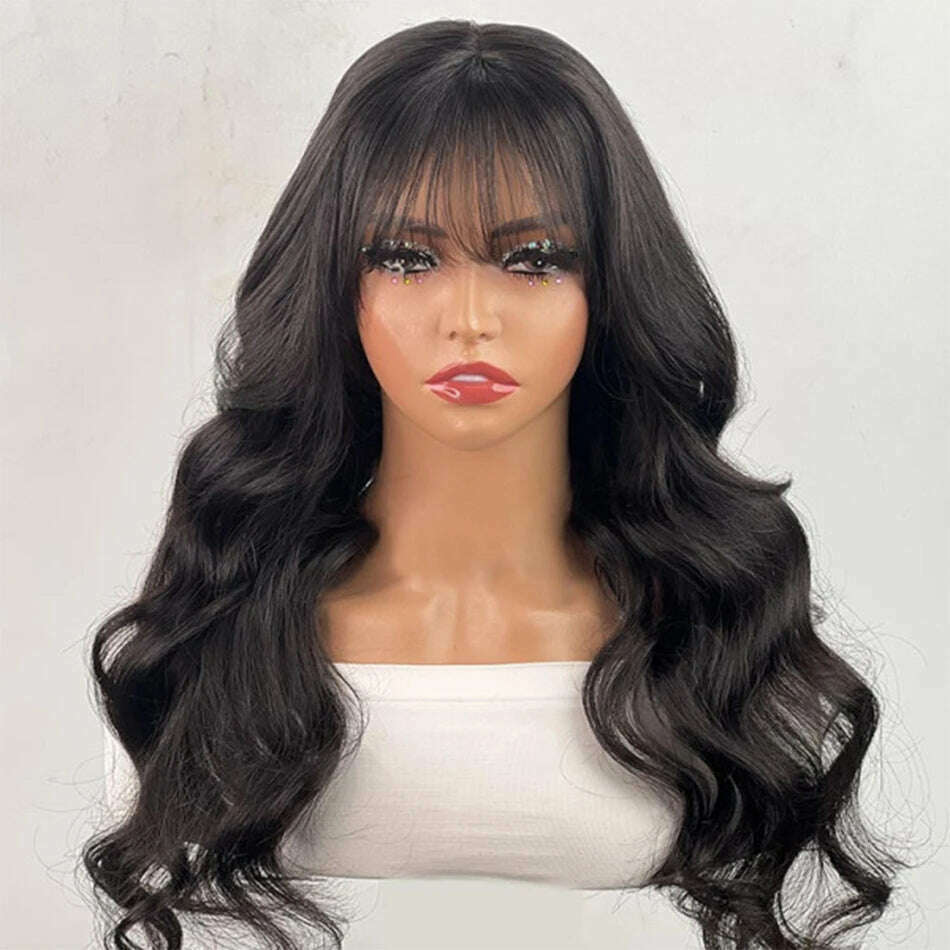 Body Wave Human Hair Wigs With Bangs Glueless Wig Pre Plucked Cheap Hair Wigs On Sale Clearance Full Machine Made Wig With Bang - KIMLUD