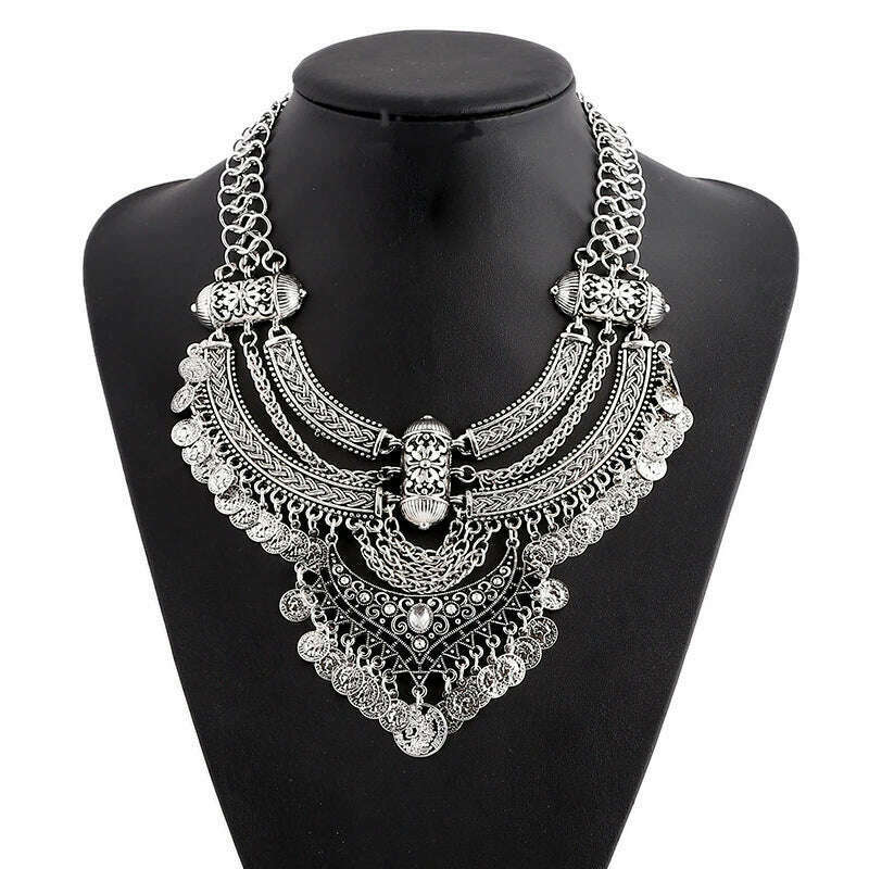 Bohemian Indian Ethnic Vintage Statement Large Collar Choker Necklace Women Fashion Maxi Long Geometric Necklace Jewelry - KIMLUD