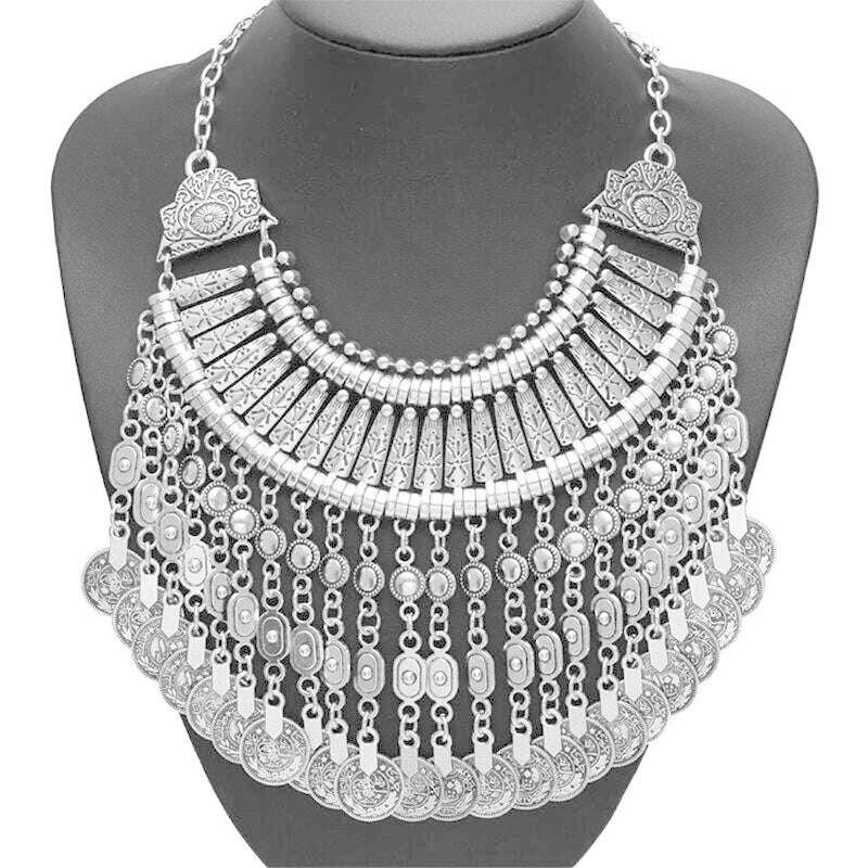 Bohemian Indian Ethnic Vintage Statement Large Collar Choker Necklace Women Fashion Maxi Long Geometric Necklace Jewelry - KIMLUD