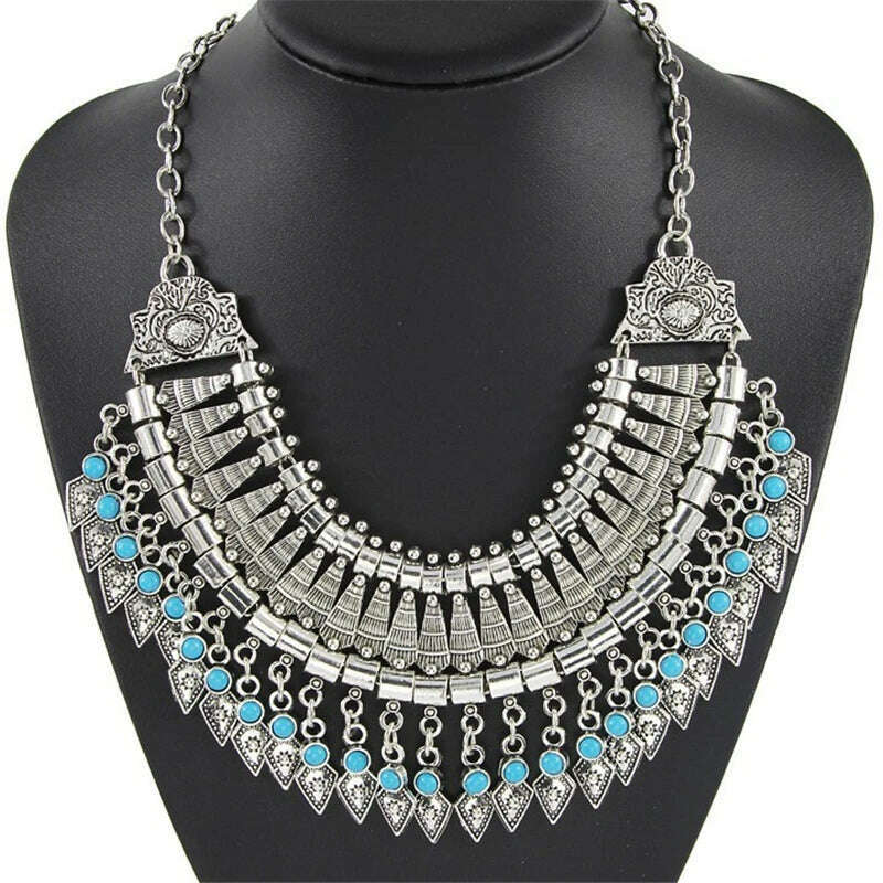 Bohemian Indian Ethnic Vintage Statement Large Collar Choker Necklace Women Fashion Maxi Long Geometric Necklace Jewelry - KIMLUD