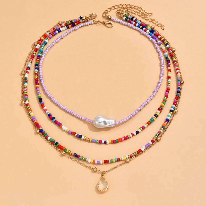 Bohemian Multilayer Handmade Beads Chain Fashion Necklaces Drop Crystal Pendant Jewelry For Women Accessories X0194 - KIMLUD