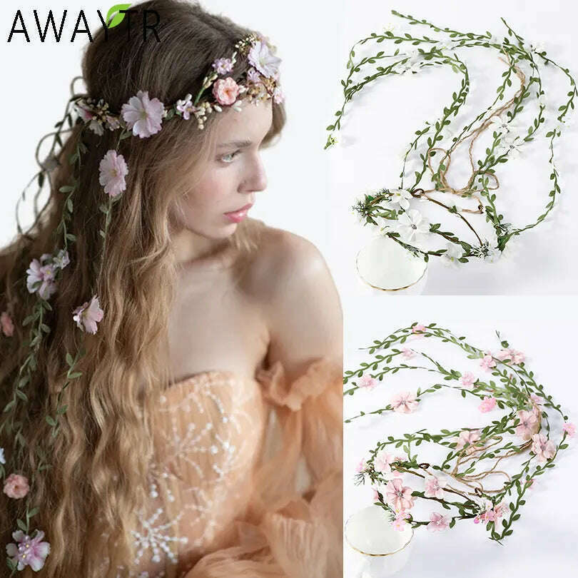 KIMLUD, Bohemian Rattan Flower Vines Crown Headband for Bride Wedding Hair Accessories Girls Floral Wreath Head Band Hairstyles Headdres, KIMLUD Womens Clothes